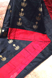 Black and deep red chanderi silk saree , No BP