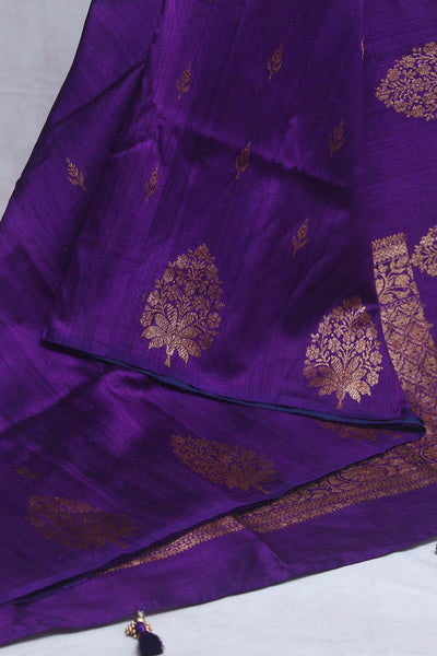 Purple dupion pure silk saree with stitched blouse