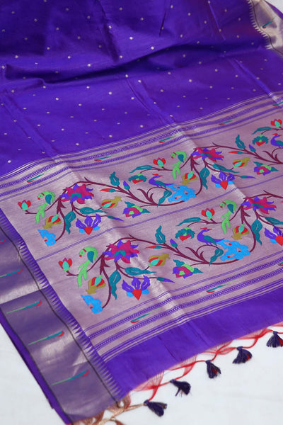 Semi tussar silk saree with Paithani weave, with stitched blouse