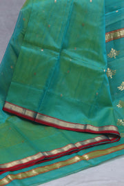 Light green double shaded pure handloom chanderi silk saree with stitched blouse