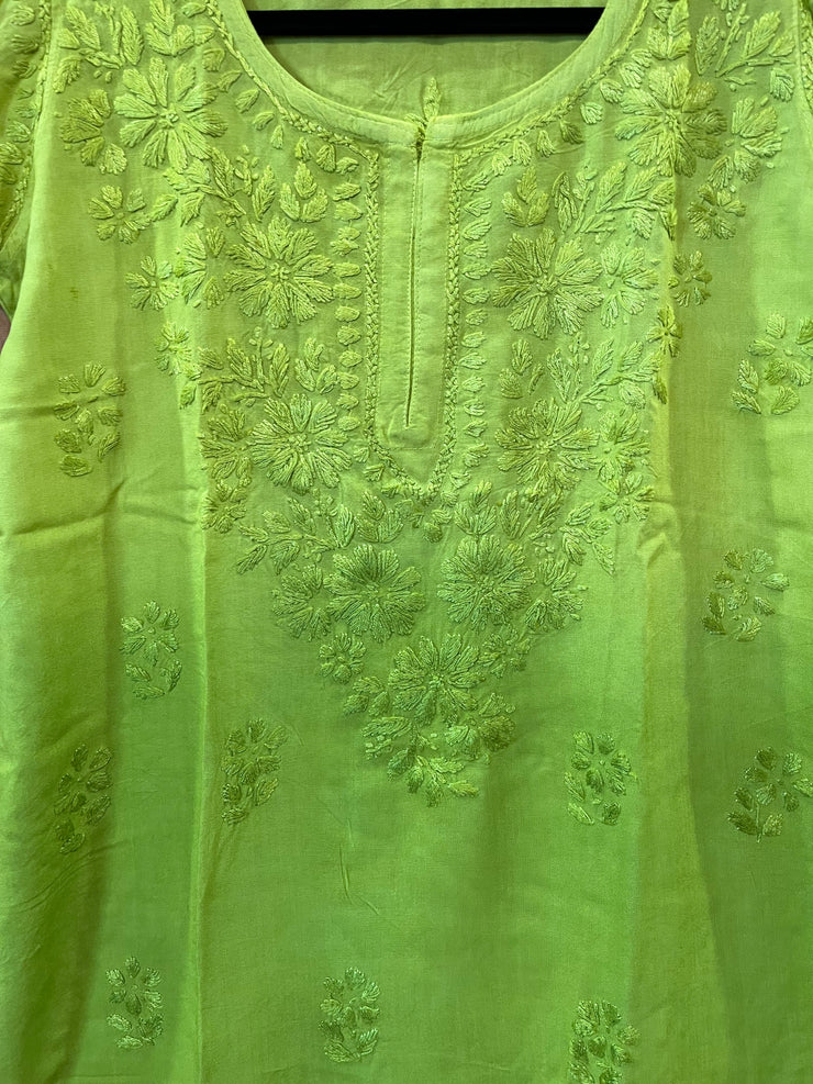 Light Green ombre chikankari short kurti