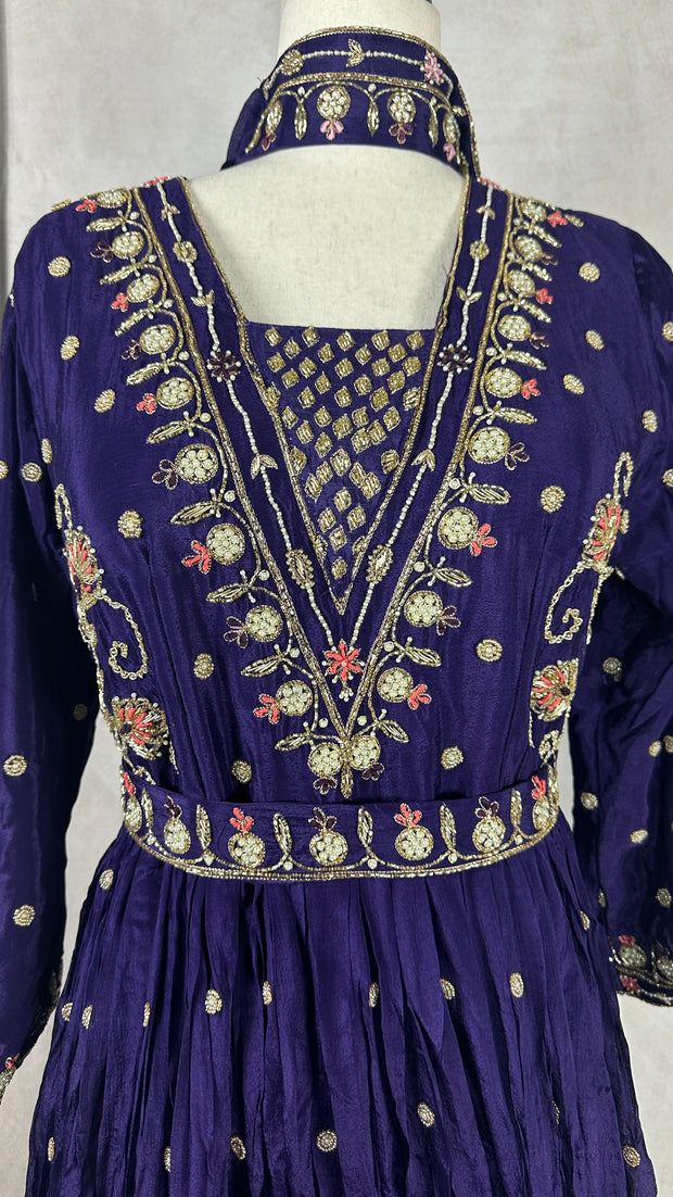 Purple anarkali with embroidery