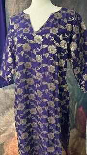 Purple banarsi silk kurti with straight pants