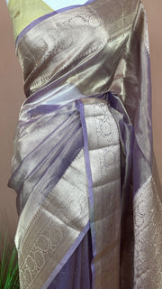 Pure lavender organza tissue silk saree with stitched blouse