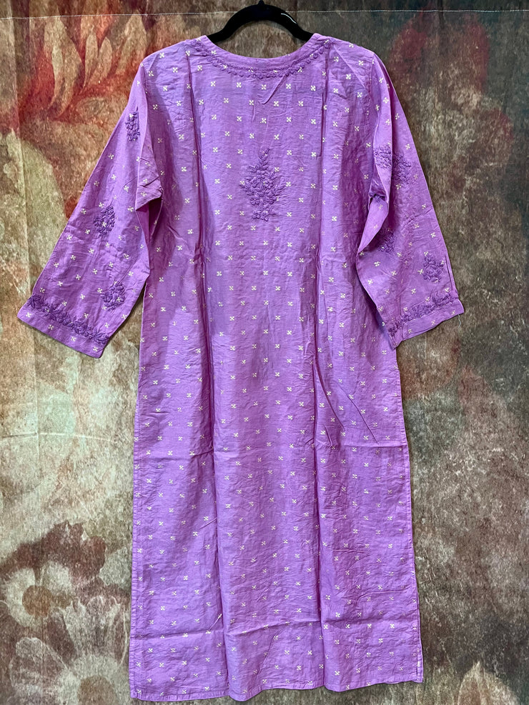 Light eggplant color Banarsi silk chikankari kurti