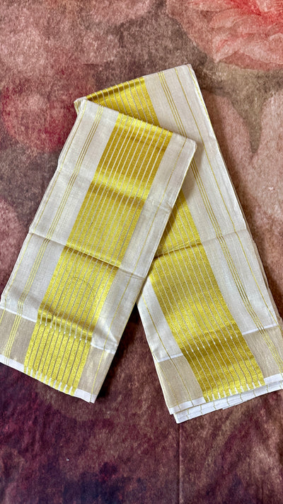 Cotton tissue set mundu with lines