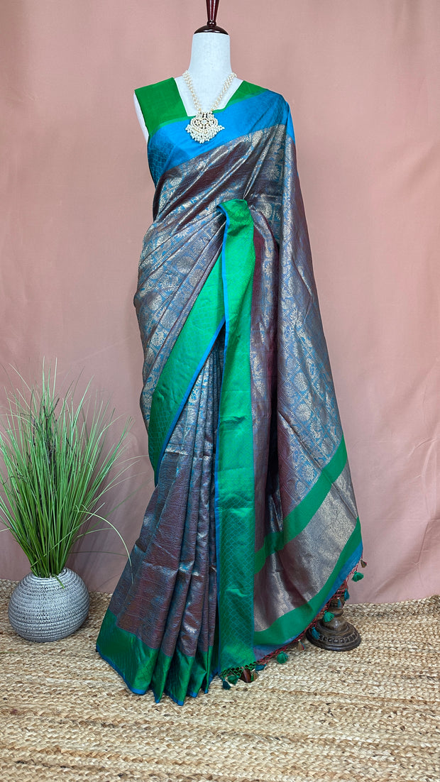 Pure Katan designer brocade silk saree with BP