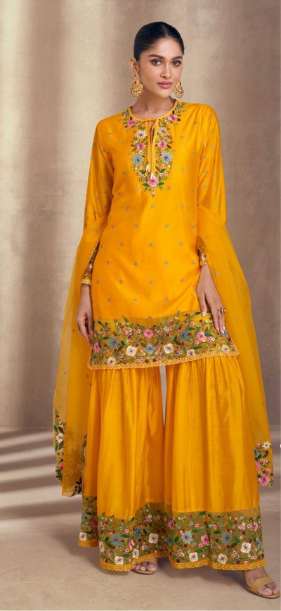 Mango yellow short top with palazzo and dupatta