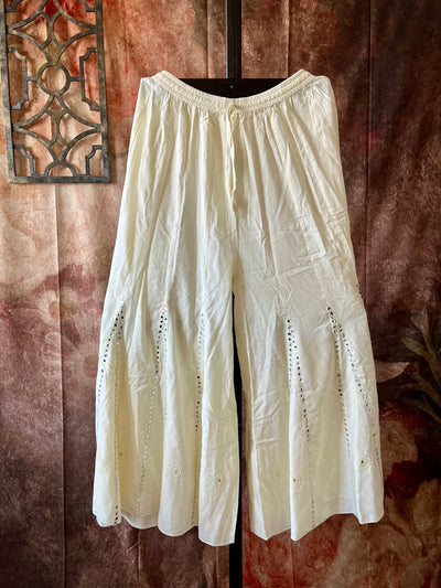 Modal cotton flared offwhite palazzo with mirror work