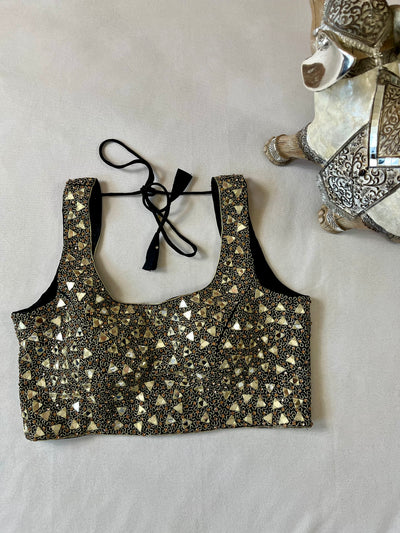 Black sleeveless blouse with Real mirror and bead work