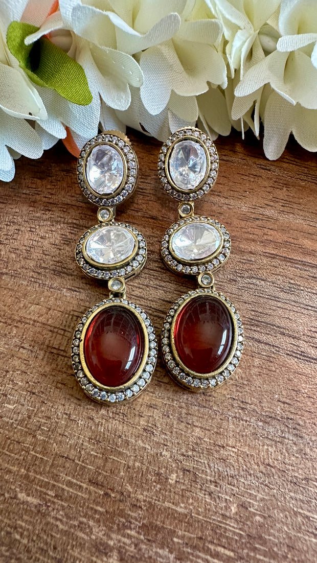 Victorian finish earring with red stone