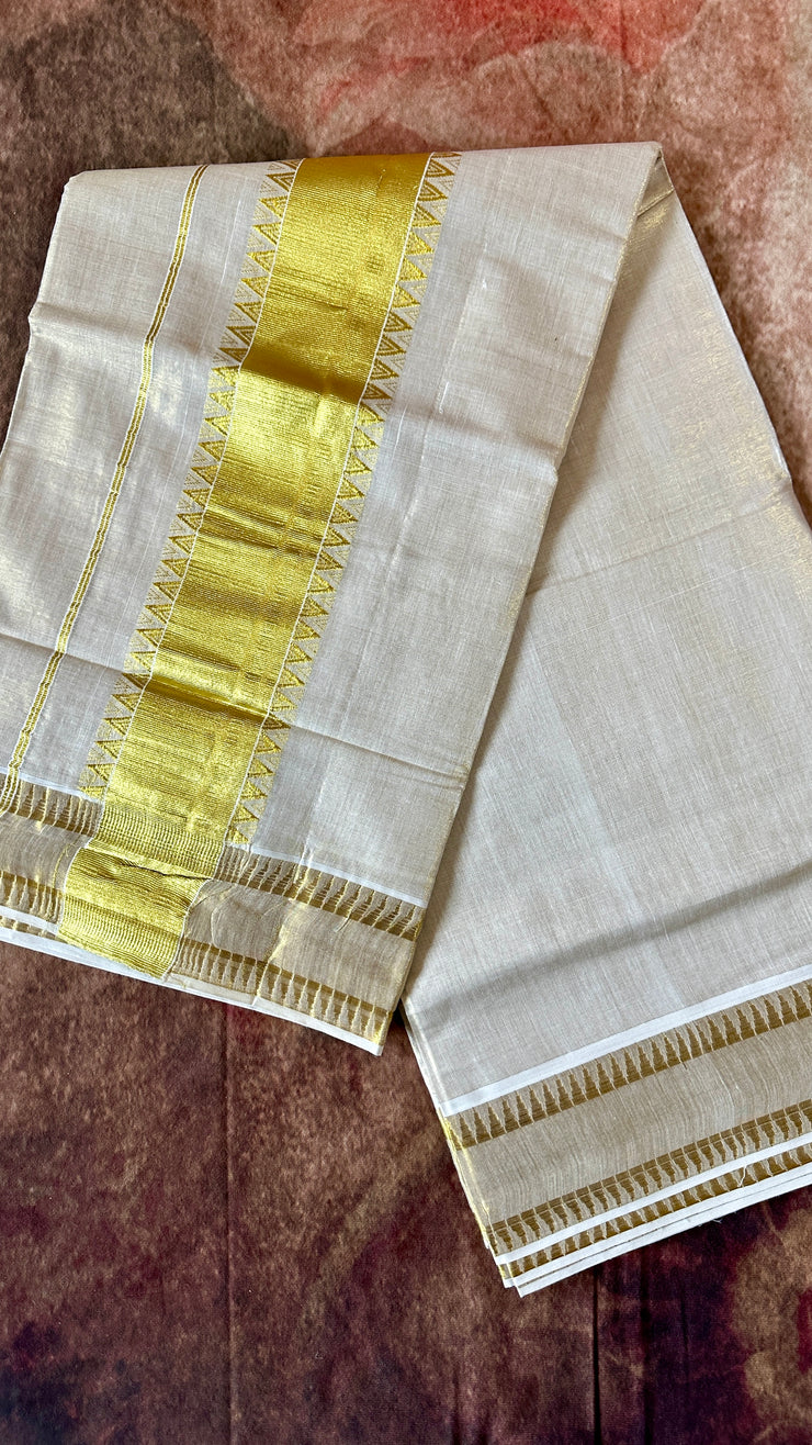 Gold tissue set saree with small temple border