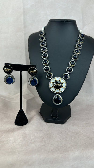 Blue stone designer replica necklace with earring