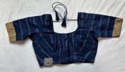 Navy blue silk blouse with lines