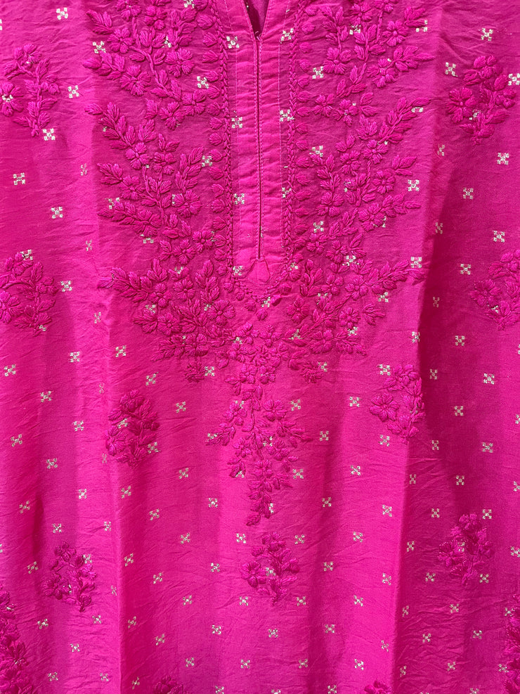 Pink color Banarsi silk chikankari kurti