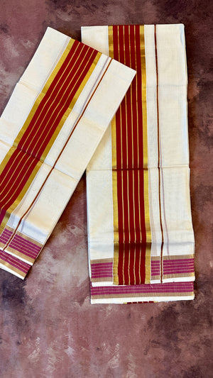 Maroon cotton set mundu