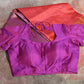 Orange 80/20 Kanchivaram saree with purple border, stitched blouse