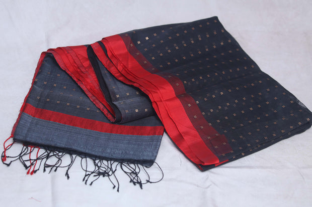 Pure muslin silk saree with weaved sequins and stitched blouse