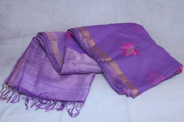 Pure muslin silk saree with jamdani waeve and stitched blouse