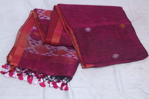 Handloom linen saree jamdani pallu, with BP