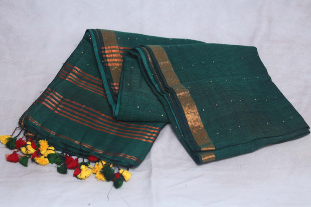 Handloom linen saree with sequins weave