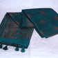 Bottle Green dupion pure silk saree with stitched blouse