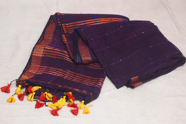 Handloom linen saree with sequins weave , with BP