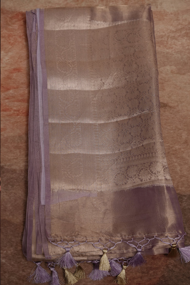 Pure lavender organza tissue silk saree with stitched blouse