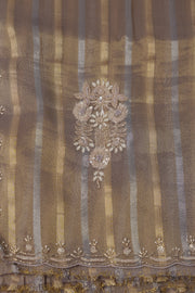 Gold and Silver striped Tissue silk saree with hand embroidery and contrast blouse