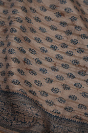 Printed Tussar silk saree with hand emroidery and stitched blouse