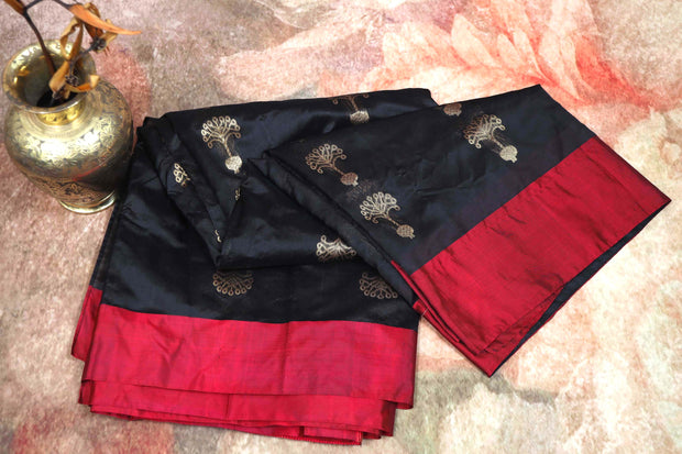 Black and deep red chanderi silk saree , No BP