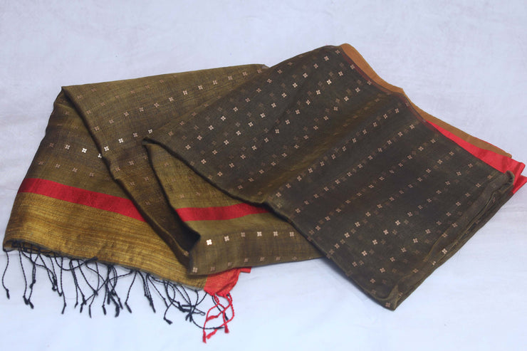 Pure muslin silk saree with weaved sequins and stitched blouse