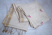 Pink tissue linen saree with jamdani weave, with BP