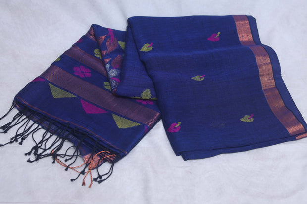 Handloom linen saree jamdani pallu, with BP