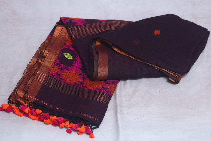 Handloom linen saree jamdani pallu, with BP