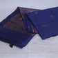 Navy blue dupion pure silk saree with stitched blouse