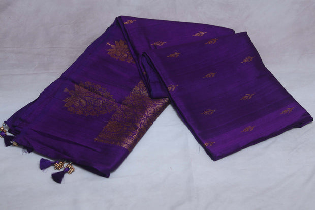 Purple dupion pure silk saree with stitched blouse