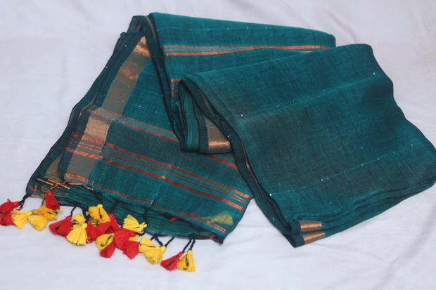 Handloom linen saree with sequins weave , with BP