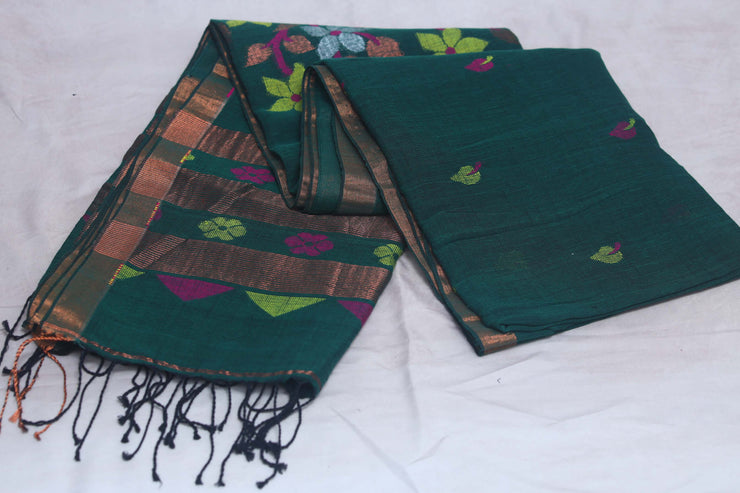 Handloom linen saree jamdani pallu, with BP