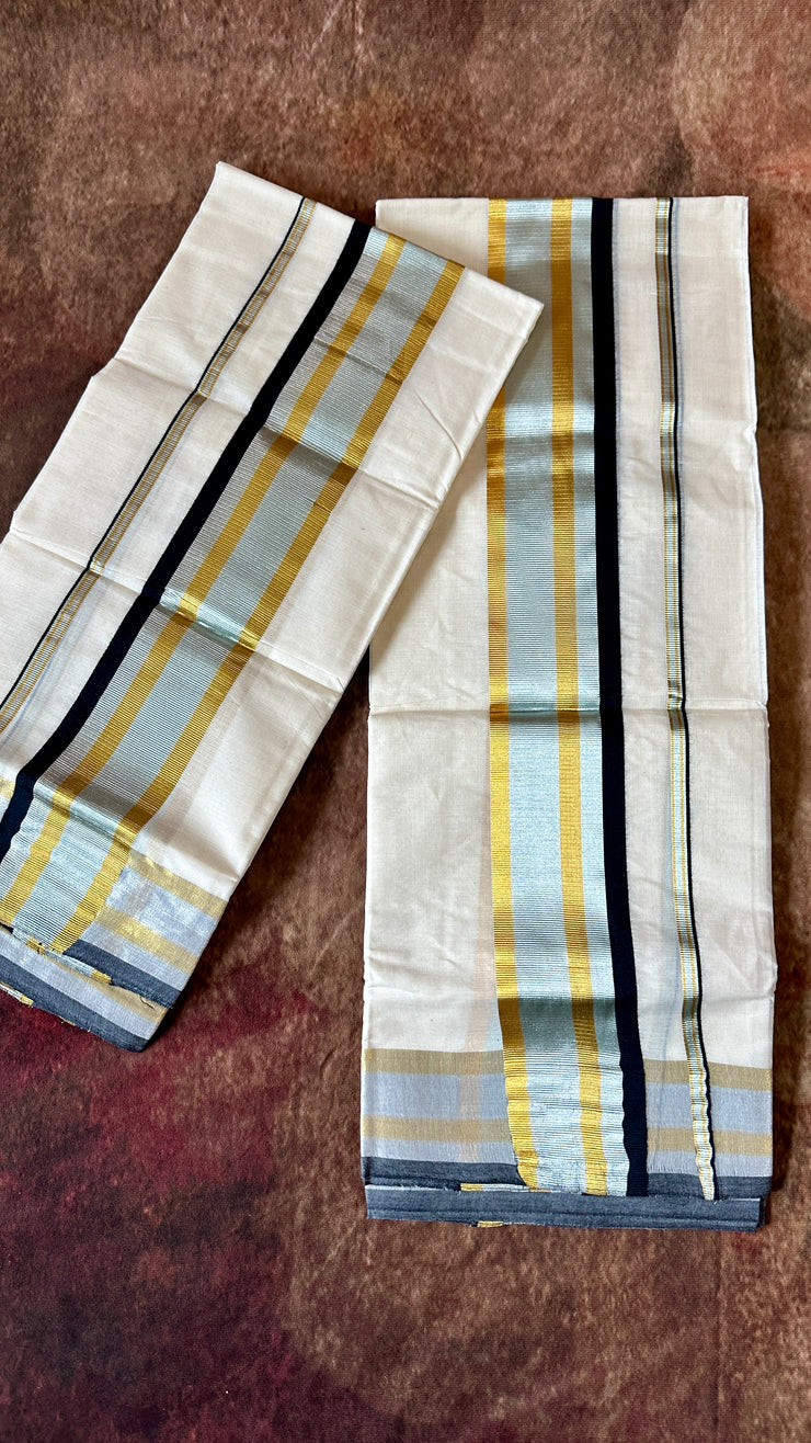 Set mundu gold silver and Black color thread weave