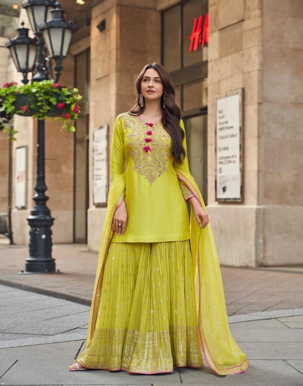 Light green flared palazzo with top and dupatta