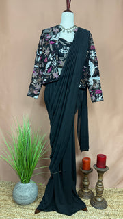 Black ready made saree with blouse and jacket