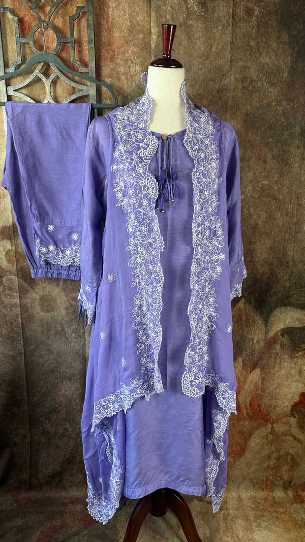 Silk kurti set with organza shrug