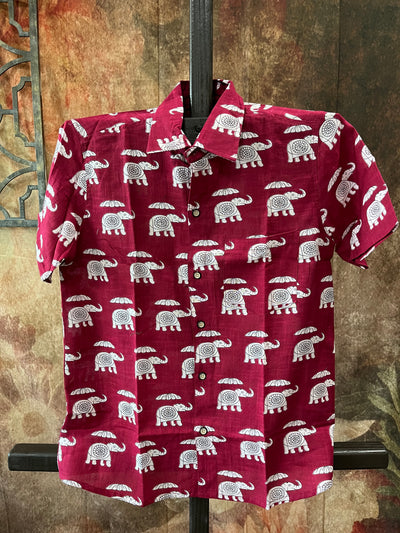 Marron color cotton shirt with hathi print - 1yr