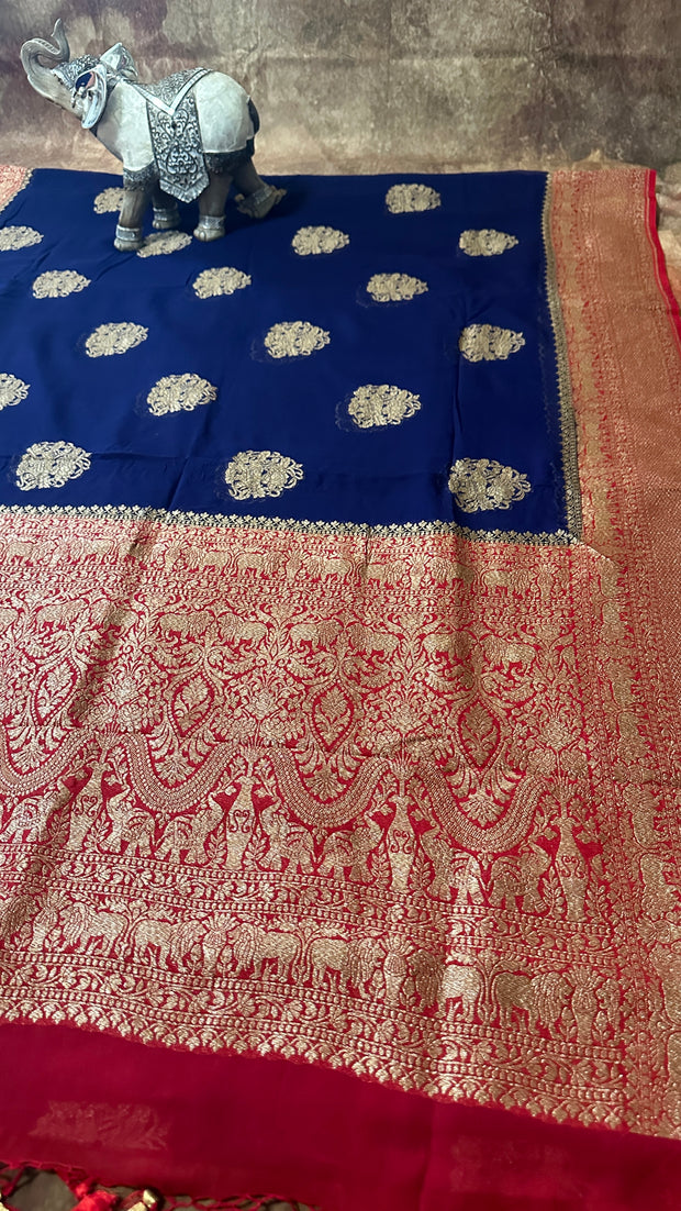 Khaddi georgette silk saree with stitched blouse