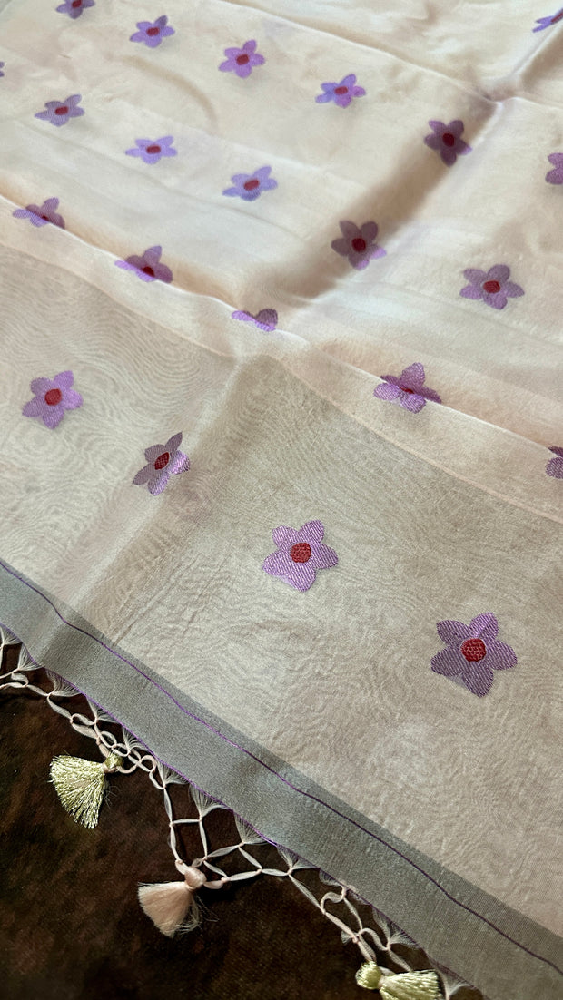 Pastel PInk Pure organza silk saree with stitched blouse