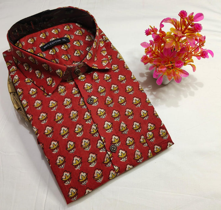 Hand block printed Jaipur cotton shirt with full sleeves