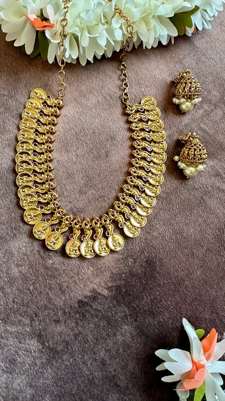 Short coin necklace with jhumka