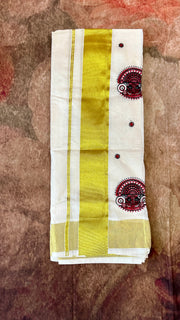 Cotton Set Mundu with theyyam embroidery