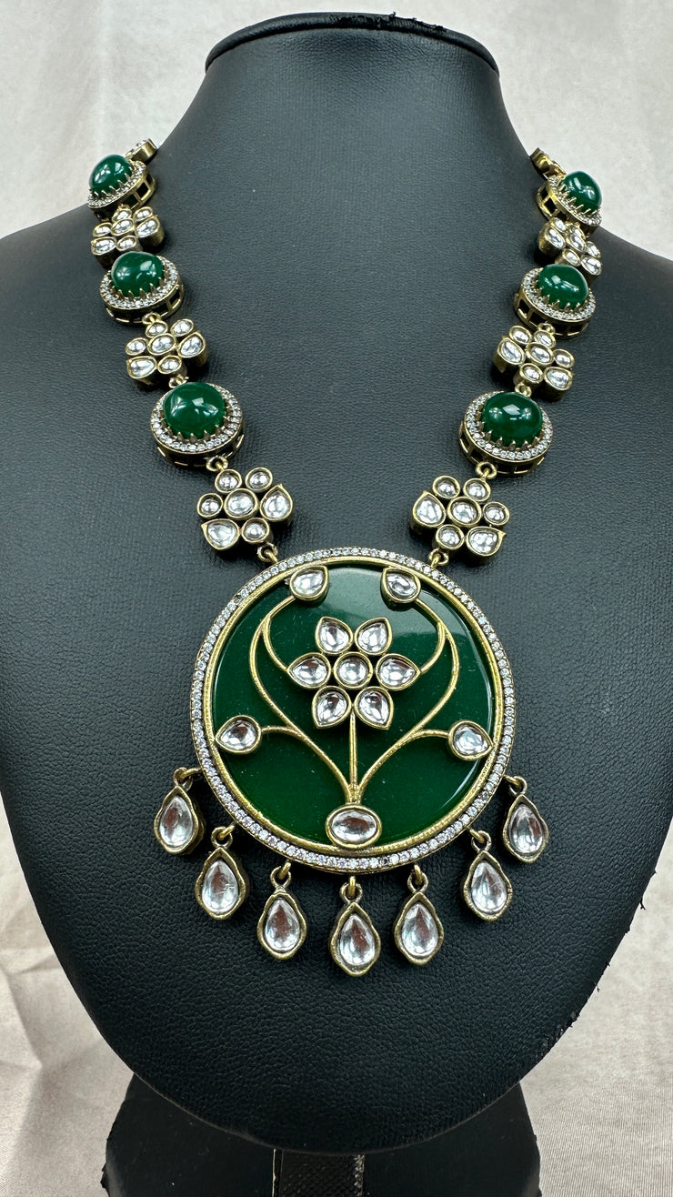 Designer necklace with Green stone work